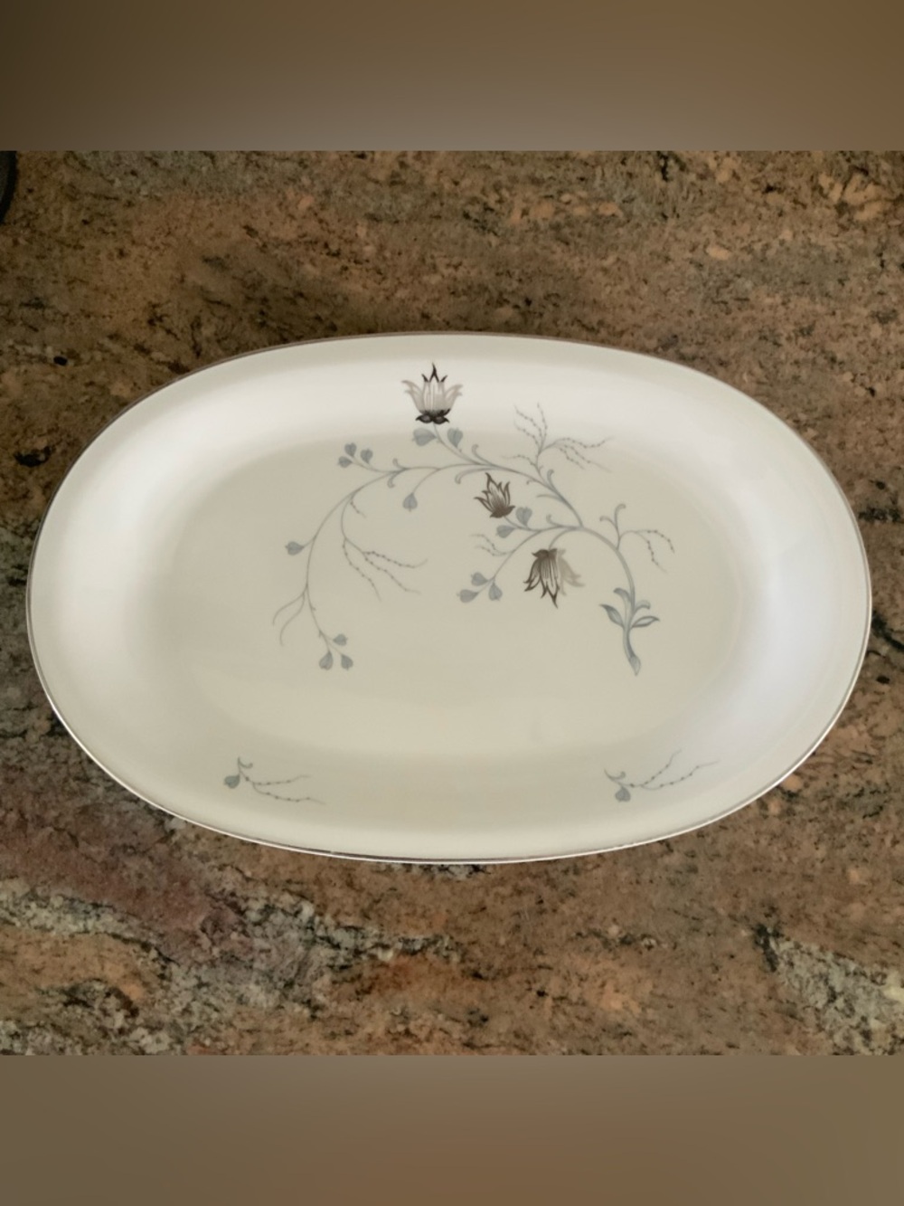 Baronet China Floral Serving Platter with Silver Accents
